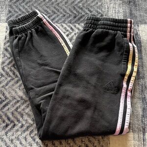 adidas Kids Black Joggers with Multicolor Stripes